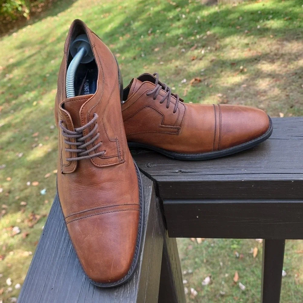 Johnston & Murphy Cap Toe Tan Sheepskin Men's Size 10M Dress Oxford Shoe 20-1276